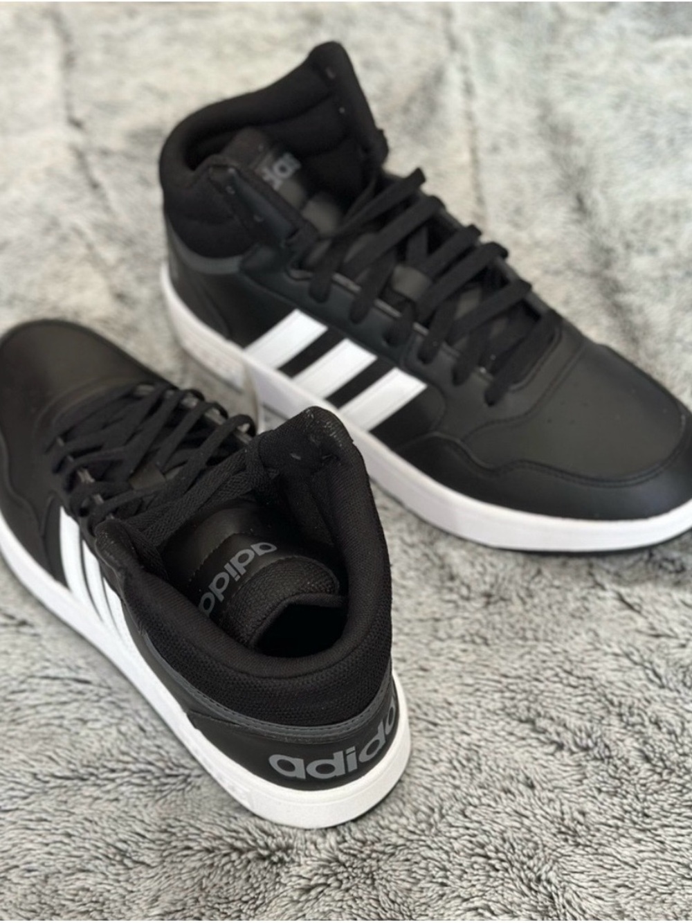 NWB Men’s Adidas Hoops 3.0 Black and White Mid-Top Basketball Sneakers